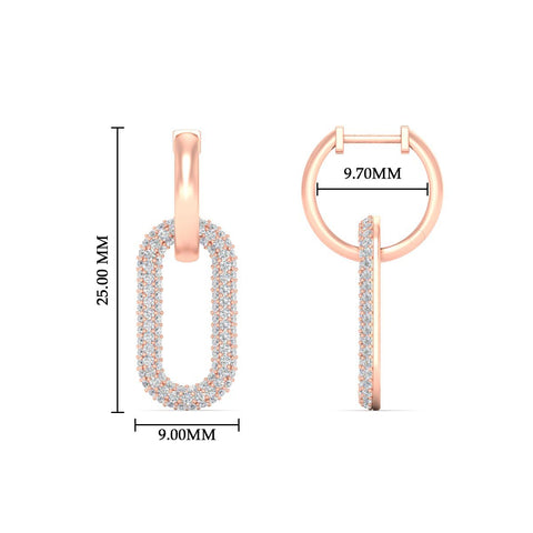 Pave Diamond Paperclip Drop Hoop Earrings