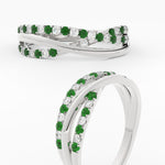 Load image into Gallery viewer, criss-cross-round-diamond-and-emerald-half-eternity-band-in-white-gold-FD11423BGEMGR-NL-WG
