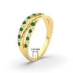 Load image into Gallery viewer, criss-cross-round-diamond-and-emerald-half-eternity-band-in-yellow-gold-FD11423BGEMGR-NL-YG
