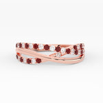 Load image into Gallery viewer, criss-cross-round-diamond-and-ruby-half-eternity-band-in-rose-gold-FD11423BGRUDR-NL-RG
