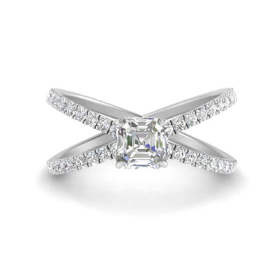 Asscher Cut Cross Band Diamond Engagement Ring
