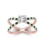 Load image into Gallery viewer, cross-band-asscher-cut-engagment-ring-with-emerald-rose-gold-FD9890ASRGEMGRANGLE5-NL-RG.jpg?v=1760525697
