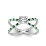 Load image into Gallery viewer, cross-band-asscher-cut-engagment-ring-with-emerald-white-gold-FD9890ASRGEMGRANGLE5-NL-WG.jpg?v=1760525697
