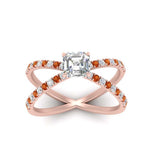 Load image into Gallery viewer, cross-band-asscher-cut-engagment-ring-with-orange-sapphire-rose-gold-FD9890ASRGSAORANGLE5-NL-RG.jpg?v=1760525697
