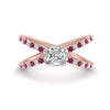 Load image into Gallery viewer, cross-band-asscher-cut-engagment-ring-with-pink-sapphire-rose-gold-FD9890ASRGSADRPI-NL-RG.jpg?v=1760525697