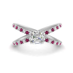 Load image into Gallery viewer, cross-band-asscher-cut-engagment-ring-with-pink-sapphire-white-gold-FD9890ASRGSADRPI-NL-WG.jpg?v=1760525697

