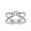 Load image into Gallery viewer, cross-band-asscher-cut-engagment-ring-with-pink-sapphire-white-gold-FD9890ASRGSADRPIANGLE5-NL-WG.jpg?v=1760525697
