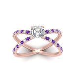 Load image into Gallery viewer, cross-band-asscher-cut-engagment-ring-with-purple-topaz-rose-gold-FD9890ASRGVITOANGLE5-NL-RG.jpg?v=1760525697
