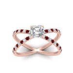 Load image into Gallery viewer, cross-band-asscher-cut-engagment-ring-with-ruby-rose-gold-FD9890ASRGRUDRANGLE5-NL-RG.jpg?v=1760525697
