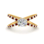 Load image into Gallery viewer, cross-band-asscher-cut-engagment-ring-with-ruby-yellow-gold-FD9890ASRGRUDR-NL-YG.jpg?v=1760525697
