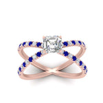 Load image into Gallery viewer, cross-band-asscher-cut-engagment-ring-with-sapphire-rose-gold-FD9890ASRGSABLANGLE5-NL-RG.jpg?v=1760525697
