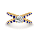 Load image into Gallery viewer, cross-band-asscher-cut-engagment-ring-with-sapphire-yellow-gold-FD9890ASRGSABL-NL-YG.jpg?v=1760525697
