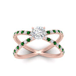 Load image into Gallery viewer, cross-band-cushion-cut-engagment-ring-with-emerald-rose-gold-FD9890CURGEMGRANGLE5-NL-RG.jpg?v=1760525715
