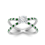Load image into Gallery viewer, cross-band-cushion-cut-engagment-ring-with-emerald-white-gold-FD9890CURGEMGRANGLE5-NL-WG.jpg?v=1760525715
