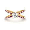 Load image into Gallery viewer, cross-band-cushion-cut-engagment-ring-with-pink-sapphire-yellow-gold-FD9890CURGSADRPI-NL-YG_6fe13686-feb2-43c1-bd9a-be78bc86b632.jpg?v=1760525870