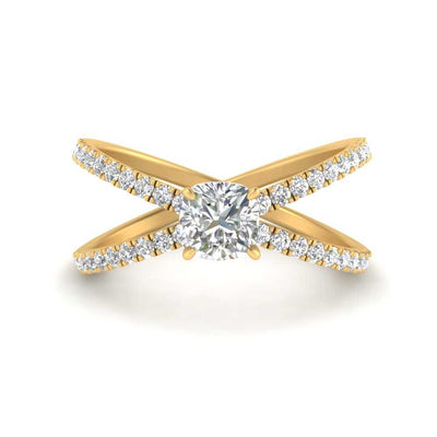 Cushion Cut Cross Band Diamond Engagement Ring