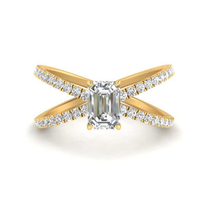 Emerald Cut Cross Band Diamond Engagement Ring