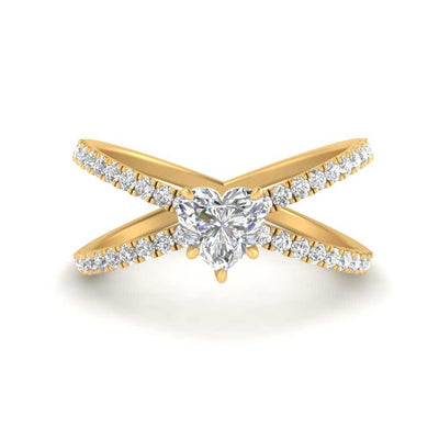 Heart Shaped Cross Band Diamond Engagement Ring