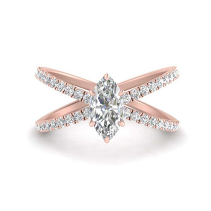 Lab Grown Marquise Cross Band Engagement Ring