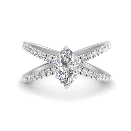 Marquise Cut Cross Band Diamond Engagement Ring