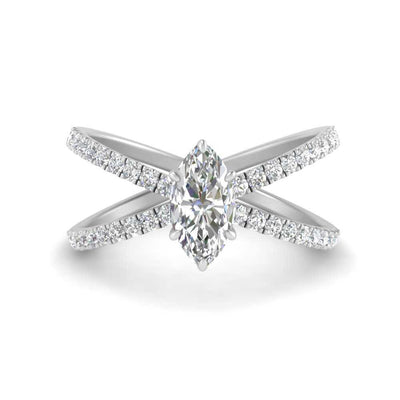 Marquise Cut Cross Band Diamond Engagement Ring