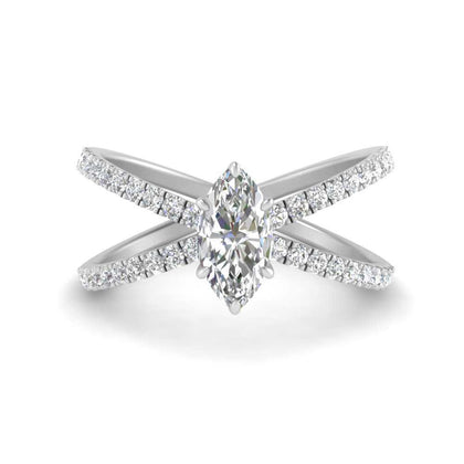 Lab Grown Marquise Cross Band Engagement Ring