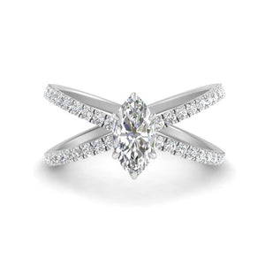 Marquise Cut Cross Band Diamond Engagement Ring
