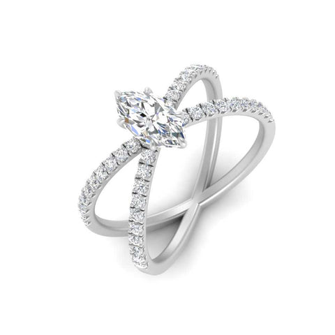 Lab Grown Marquise Cross Band Engagement Ring