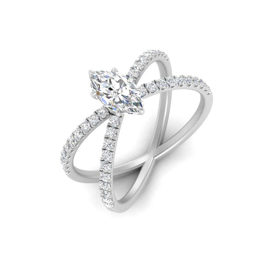 Marquise Cut Cross Band Diamond Engagement Ring