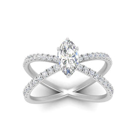 Lab Grown Marquise Cross Band Engagement Ring