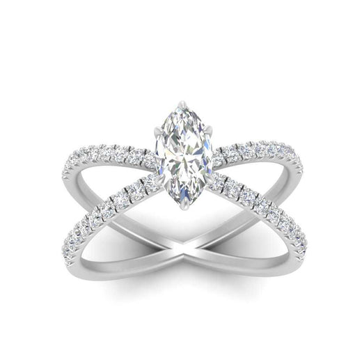 Marquise Cut Cross Band Diamond Engagement Ring