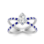 Load image into Gallery viewer, cross-band-marquise-cut-engagment-ring-with-sapphire-white-gold-FD9890MQRGSABLANGLE5-NL-WG.jpg?v=1760525763
