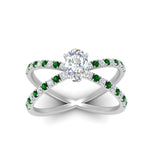 Load image into Gallery viewer, cross-band-oval-shaped-engagment-ring-with-emerald-white-gold-FD9890OVRGEMGRANGLE5-NL-WG.jpg?v=1760525778