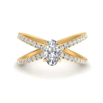 Oval Shaped Cross Band Diamond Engagement Ring