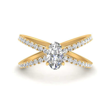Oval Shaped Cross Band Diamond Engagement Ring