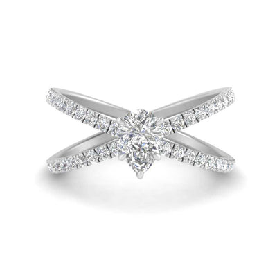 Pear Shaped Cross Band Diamond Engagement Ring