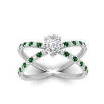 Load image into Gallery viewer, cross-band-pear-shaped-engagment-ring-with-emerald-white-gold-FD9890PERGEMGRANGLE5-NL-WG.jpg?v=1760525794