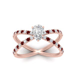 Load image into Gallery viewer, cross-band-pear-shaped-engagment-ring-with-ruby-rose-gold-FD9890PERGRUDRANGLE5-NL-RG.jpg?v=1760525794