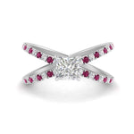 Load image into Gallery viewer, cross-band-princess-cut-engagment-ring-with-pink-sapphire-white-gold-FD9890PRRGSADRPI-NL-WG_275552dd-3451-47f2-97d1-02ea44523c5b.jpg?v=1760525926