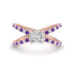 Load image into Gallery viewer, cross-band-princess-cut-engagment-ring-with-purple-topaz-rose-gold-FD9890PRRGVITO-NL-RG_6117e73e-6c2e-4d4d-a978-c72a194ff863.jpg?v=1760525926