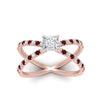 Load image into Gallery viewer, cross-band-princess-cut-engagment-ring-with-ruby-rose-gold-FD9890PRRGRUDRANGLE5-NL-RG_4775fad5-3b0c-455a-829e-37c54b196aab.jpg?v=1760525926