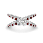 Load image into Gallery viewer, cross-band-princess-cut-engagment-ring-with-ruby-white-gold-FD9890PRRGRUDR-NL-WG_44891683-206f-4482-b596-2644dcee9424.jpg?v=1760525926