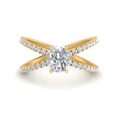 Radiant Cut Cross Band Diamond Engagement Ring