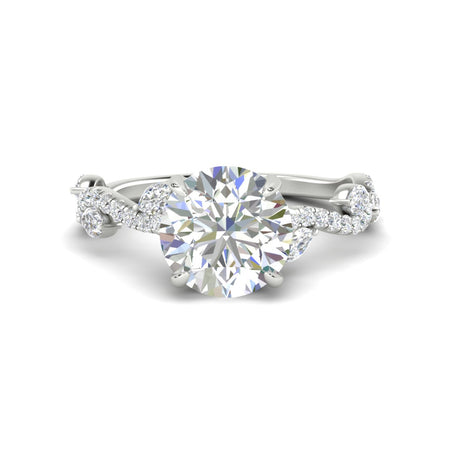 Curved Vine Scalloped Lab Round 4.0 Carat Diamond Ring
