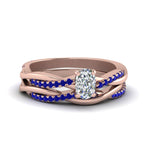 Load image into Gallery viewer, cushion-cut-Infinity-twist-diamond-matching-bridal-set-with-blue-sapphire-in-14K-rose-gold-FD8253CUGSABL-NL-RG
