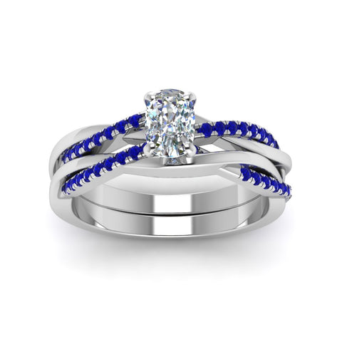 cushion-cut-Infinity-twist-diamond-matching-bridal-set-with-blue-sapphire-in-14K-white-gold-FD8253CUGSABL-NL-WG