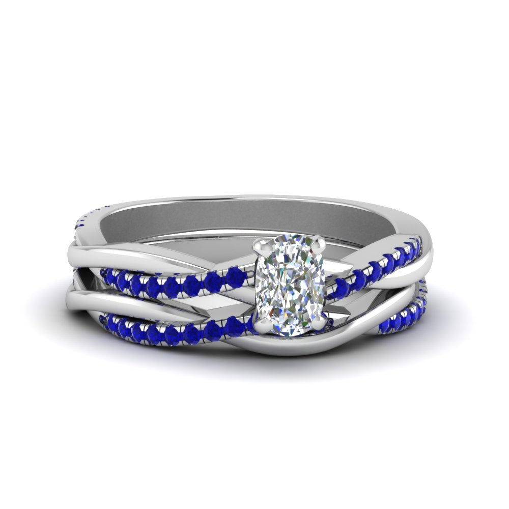 cushion-cut-Infinity-twist-diamond-matching-bridal-set-with-blue-sapphire-in-950-Platinum-FD8253CUGSABL-NL-WG