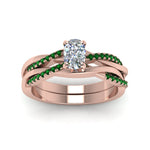 Load image into Gallery viewer, cushion-cut-Infinity-twist-diamond-matching-bridal-set-with-emerald-in-14K-rose-gold-FD8253CUGEMGR-NL-RG
