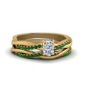 Thumbnail 52 - cushion-cut-Infinity-twist-diamond-matching-bridal-set-with-emerald-in-14K-yellow-gold-FD8253CUGEMGR-NL-YG