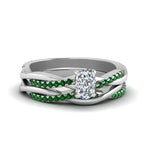 Load image into Gallery viewer, cushion-cut-Infinity-twist-diamond-matching-bridal-set-with-emerald-in-950-Platinum-FD8253CUGEMGR-NL-WG
